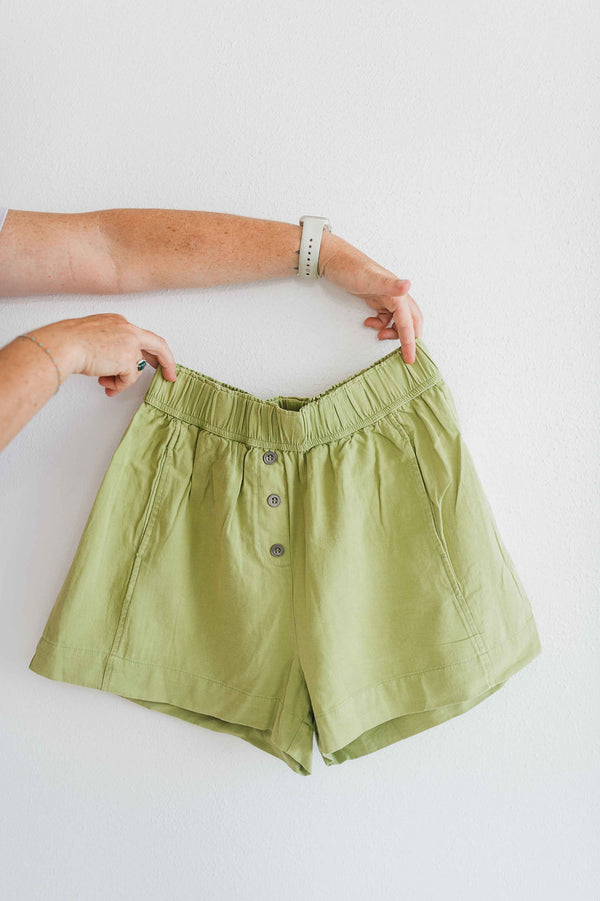 washed cotton shorts | light olive