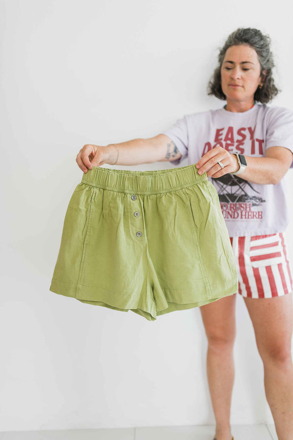 washed cotton shorts | light olive