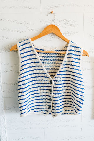 striped knit sweater vest | blue and white