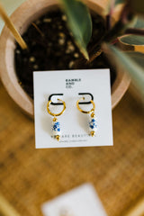 blue and white porcelain huggies | 18k gold earrings