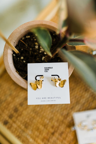 butterfly charm huggies | 18k gold earrings