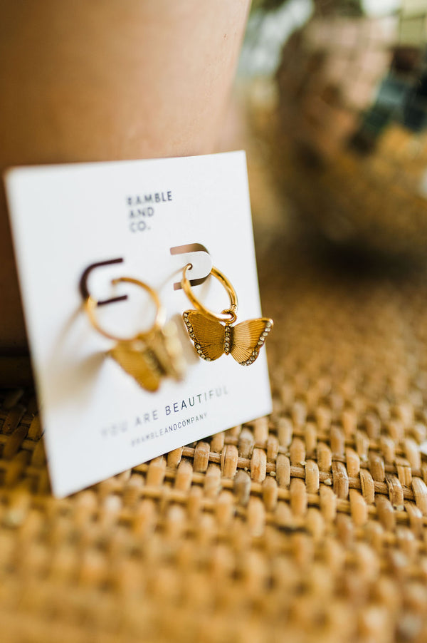 butterfly charm huggies | 18k gold earrings