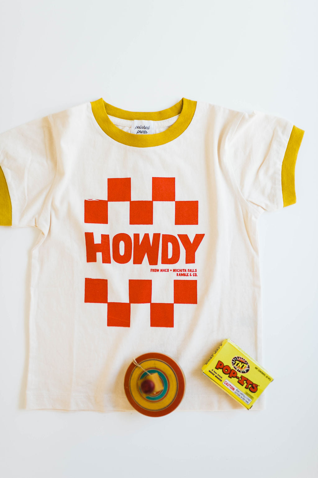 howdy check | kids ringer tee mustard