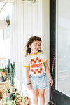 howdy check | kids ringer tee mustard