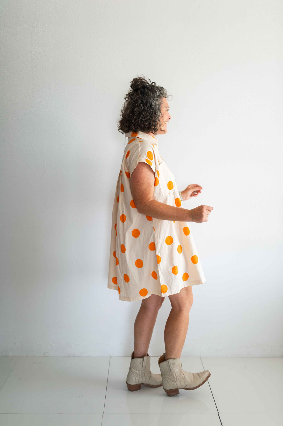 polka dot pleated poplin mini dress