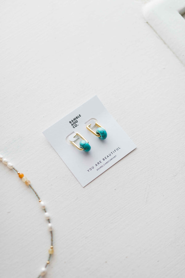 turquoise huggie  | drop earring