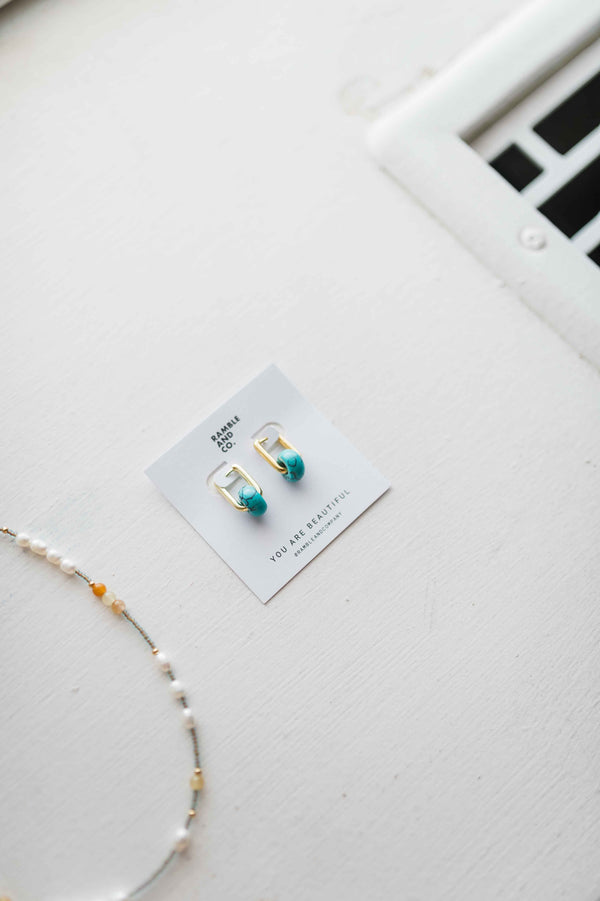turquoise huggie  | drop earring