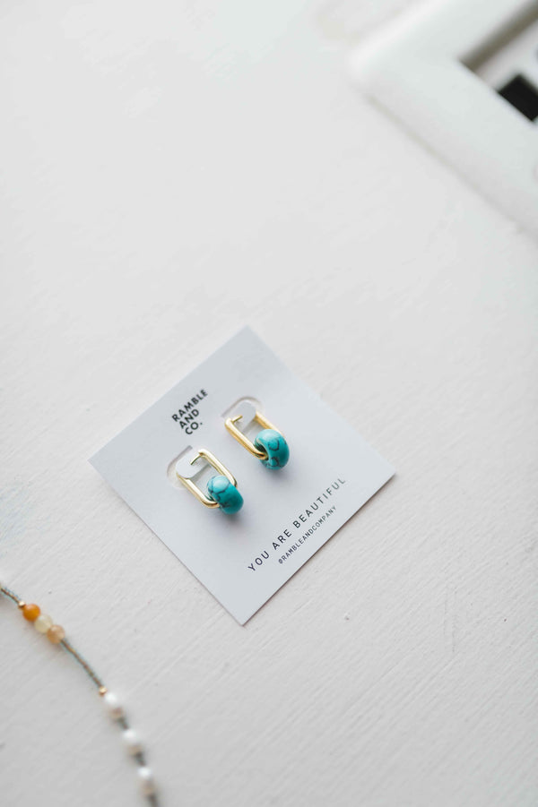 turquoise huggie  | drop earring