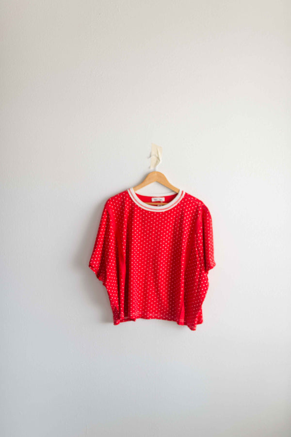 polka dot oversized top | red + white