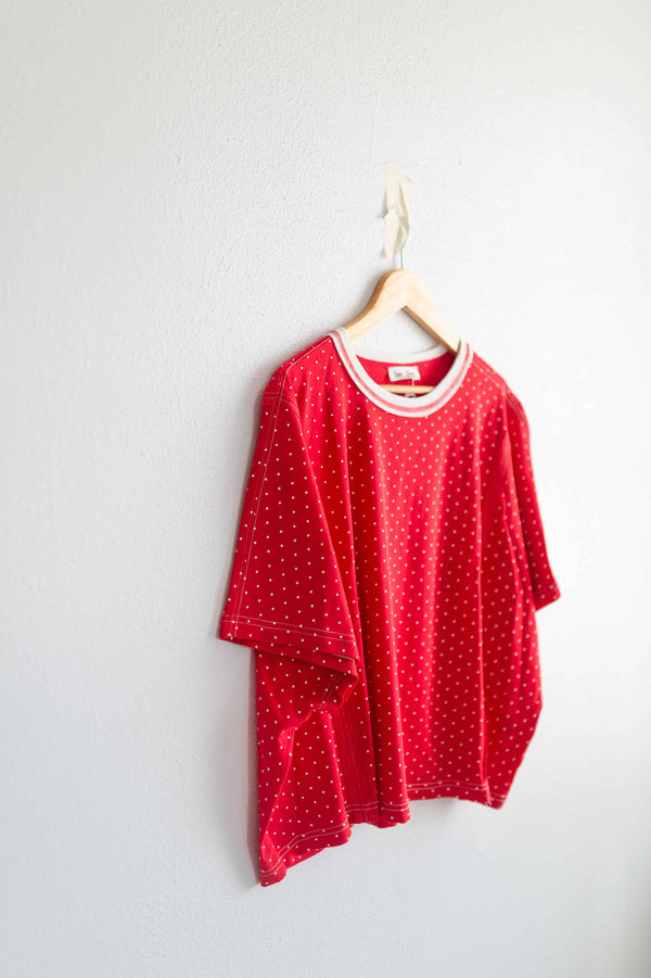 polka dot oversized top | red + white