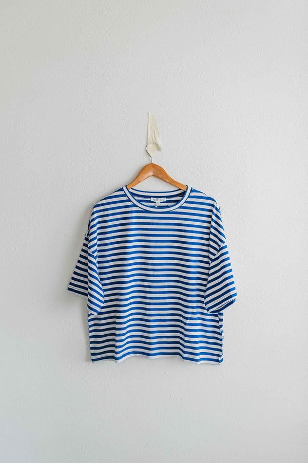 oversized boyfriend tee| cobalt stripe