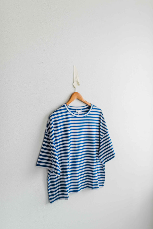 oversized boyfriend tee| cobalt stripe