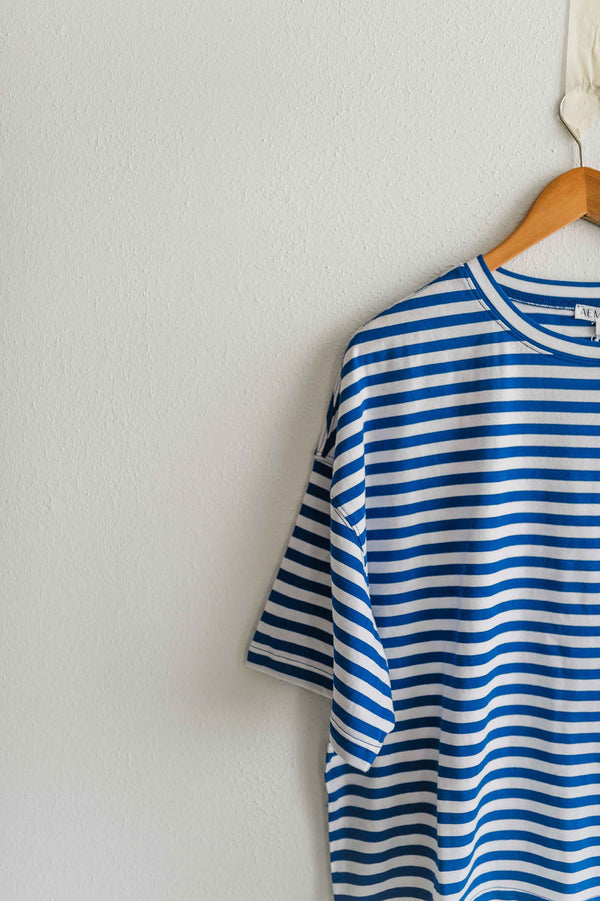 oversized boyfriend tee| cobalt stripe
