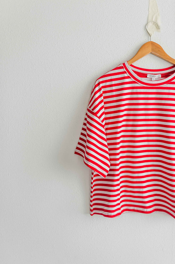 oversized boyfriend tee| red stripe
