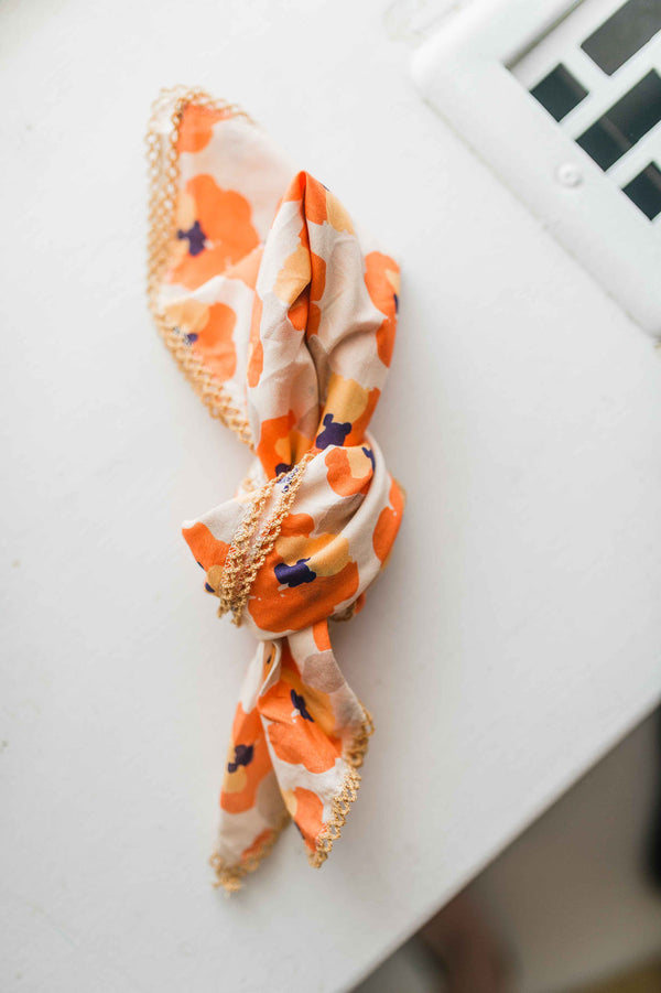 retro printed bandana | tangerine poppy
