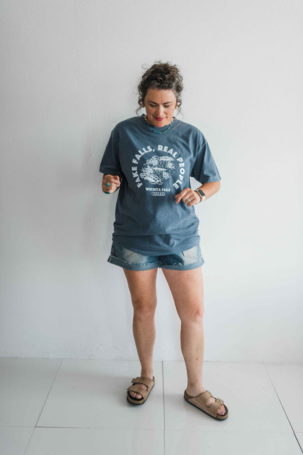 fake falls real people | navy relaxed tee