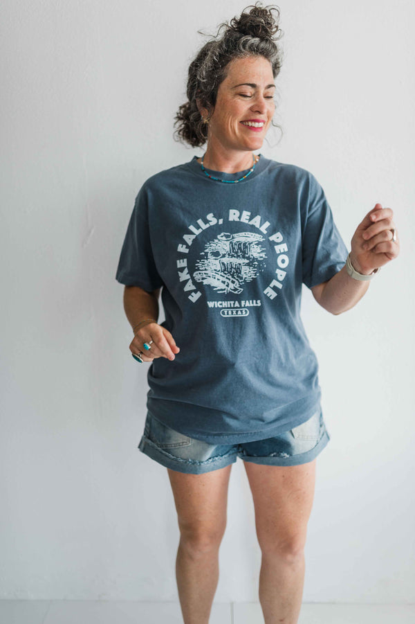 fake falls real people | navy relaxed tee