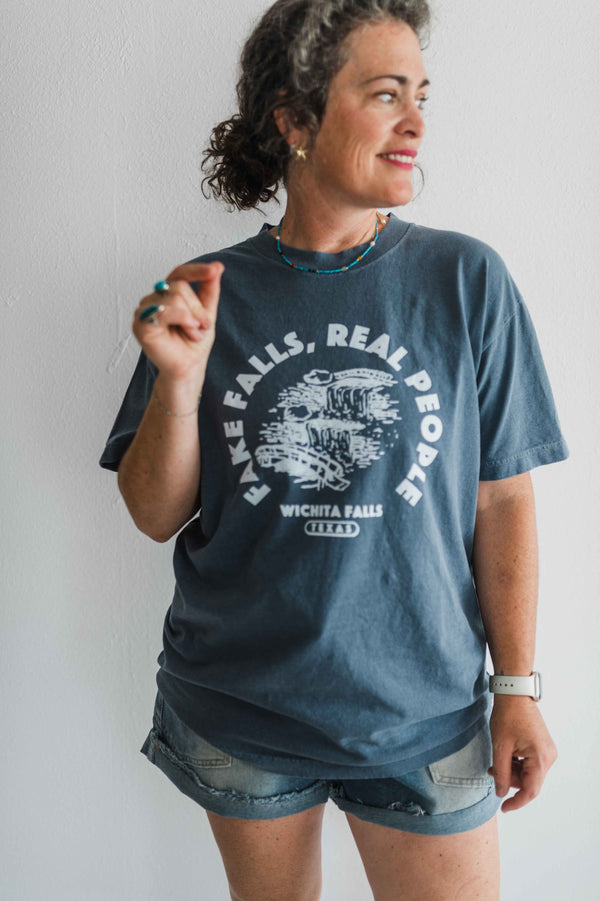 fake falls real people | navy relaxed tee