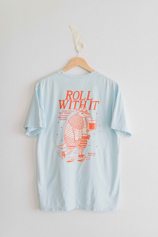 roll with it armadillo soothing blue | comfort wash unisex tee