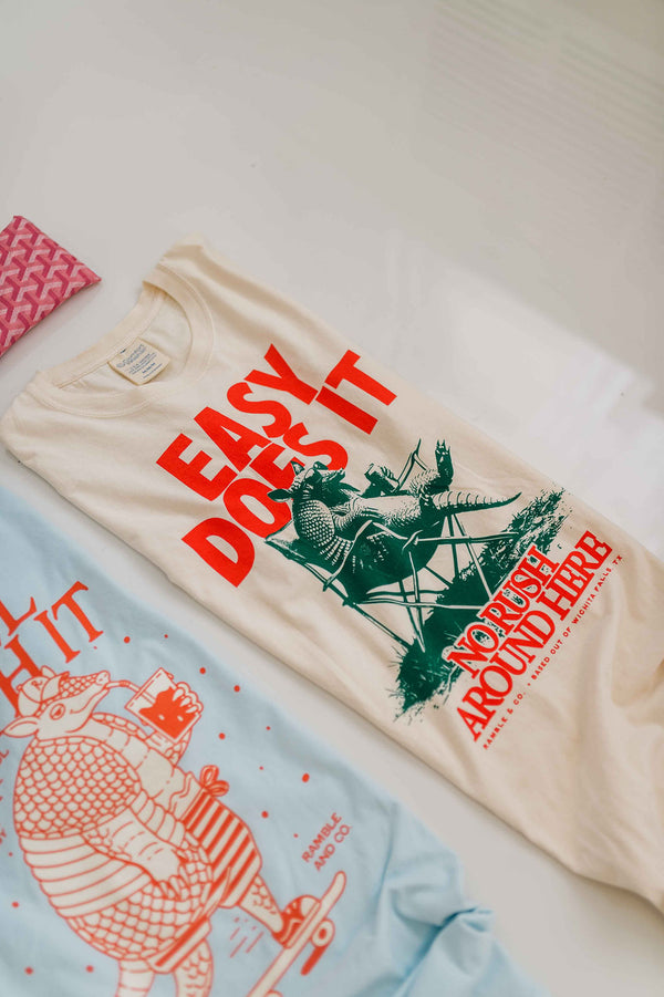 easy does it armadillo parchment | comfort wash unisex tee