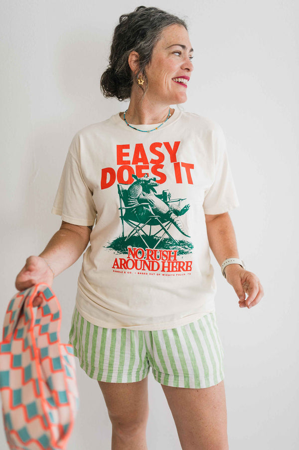 easy does it armadillo parchment | comfort wash unisex tee