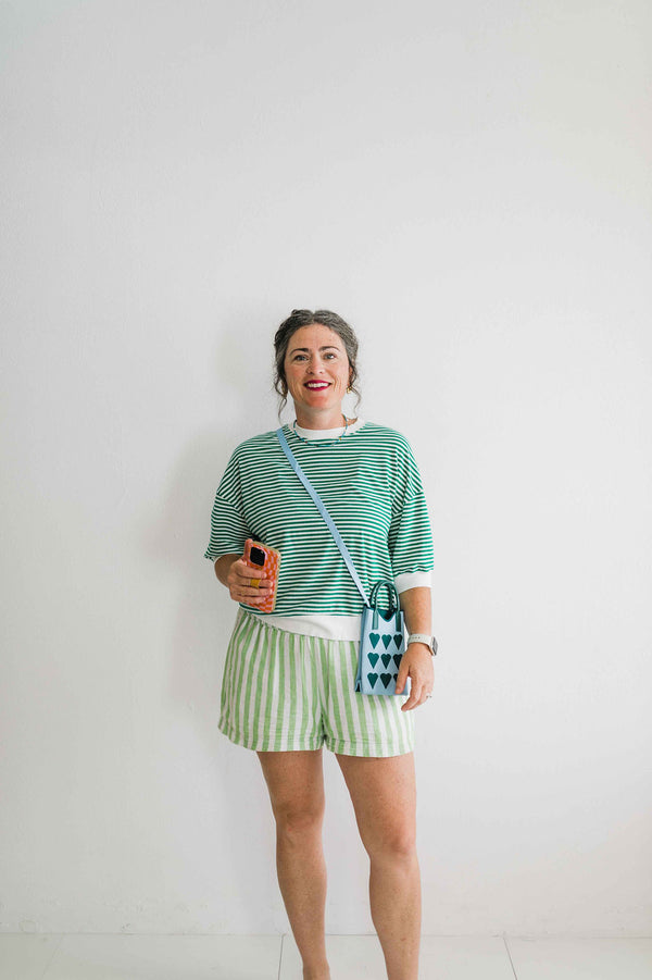 mini heart crossbody bag | blue + green