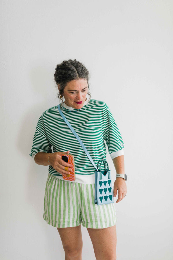mini heart crossbody bag | blue + green