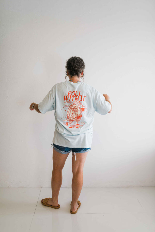 roll with it armadillo soothing blue | comfort wash unisex tee
