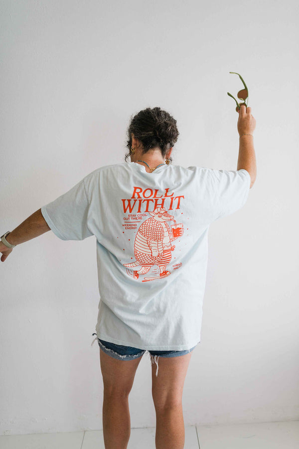 roll with it armadillo soothing blue | comfort wash unisex tee