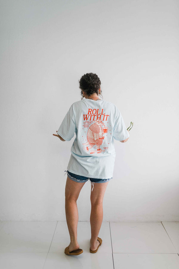 roll with it armadillo soothing blue | comfort wash unisex tee