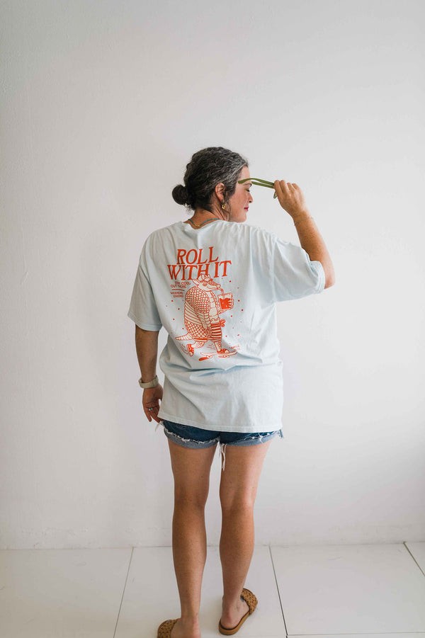 roll with it armadillo soothing blue | comfort wash unisex tee
