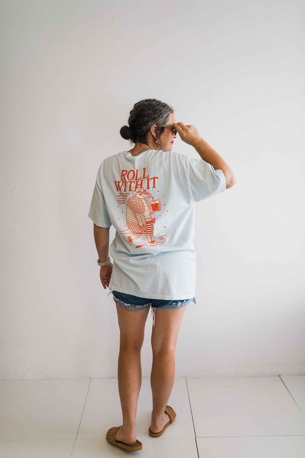 roll with it armadillo soothing blue | comfort wash unisex tee
