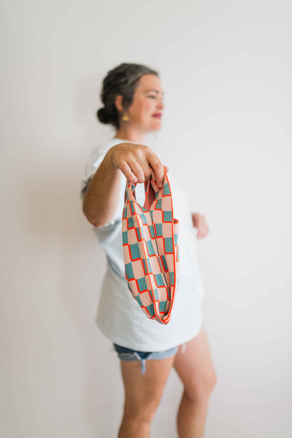 check contract mini bag | pink + teal