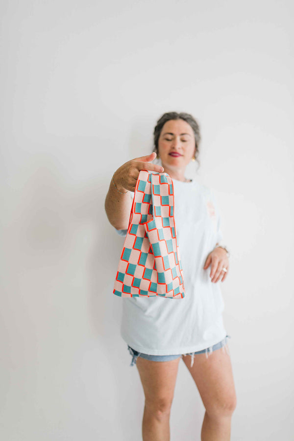 check contract mini bag | pink + teal
