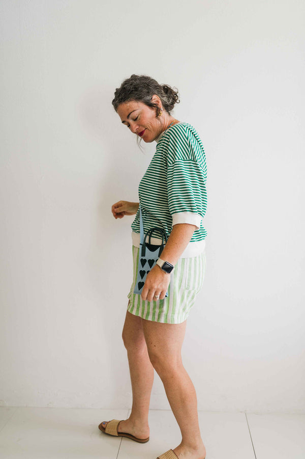 mini heart crossbody bag | blue + green