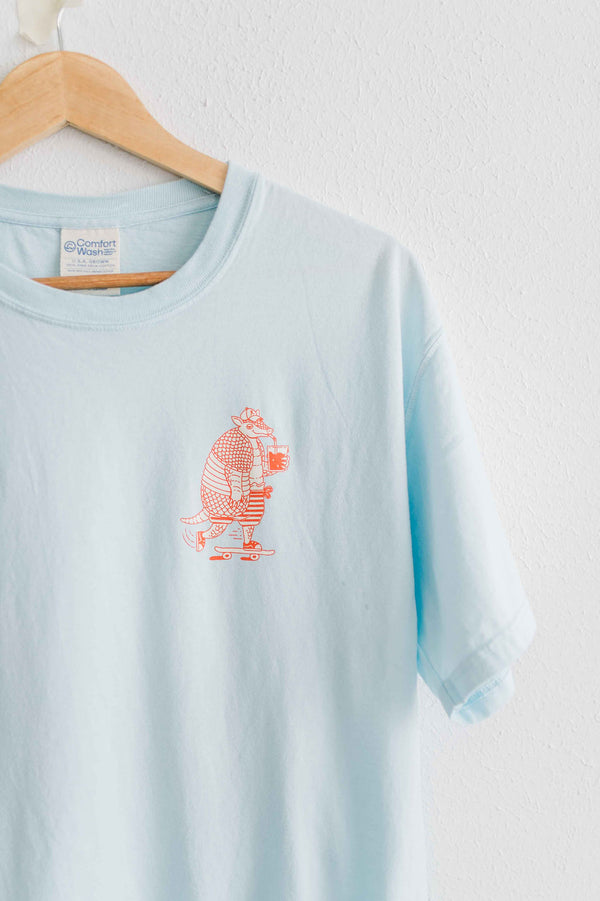 roll with it armadillo soothing blue | comfort wash unisex tee
