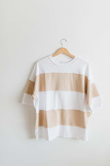large stripe color block top | white & oat