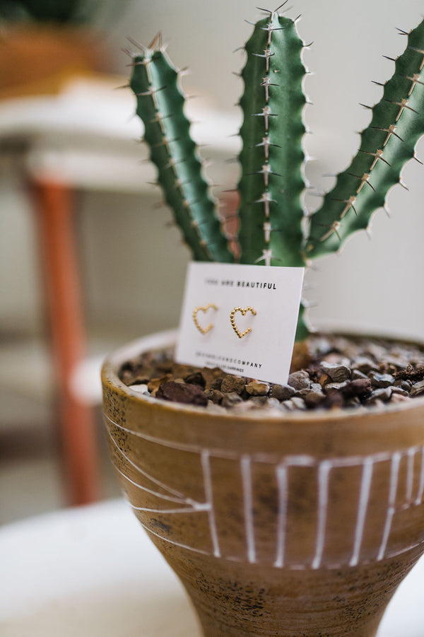 beaded heart shaped hoop | 18k gold filled earrings