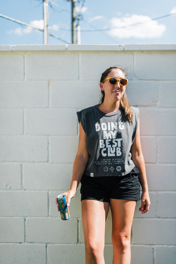 doing my best club | faded black boxy muscle tee