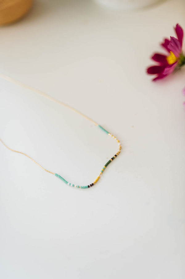 thin beaded necklace | sea green
