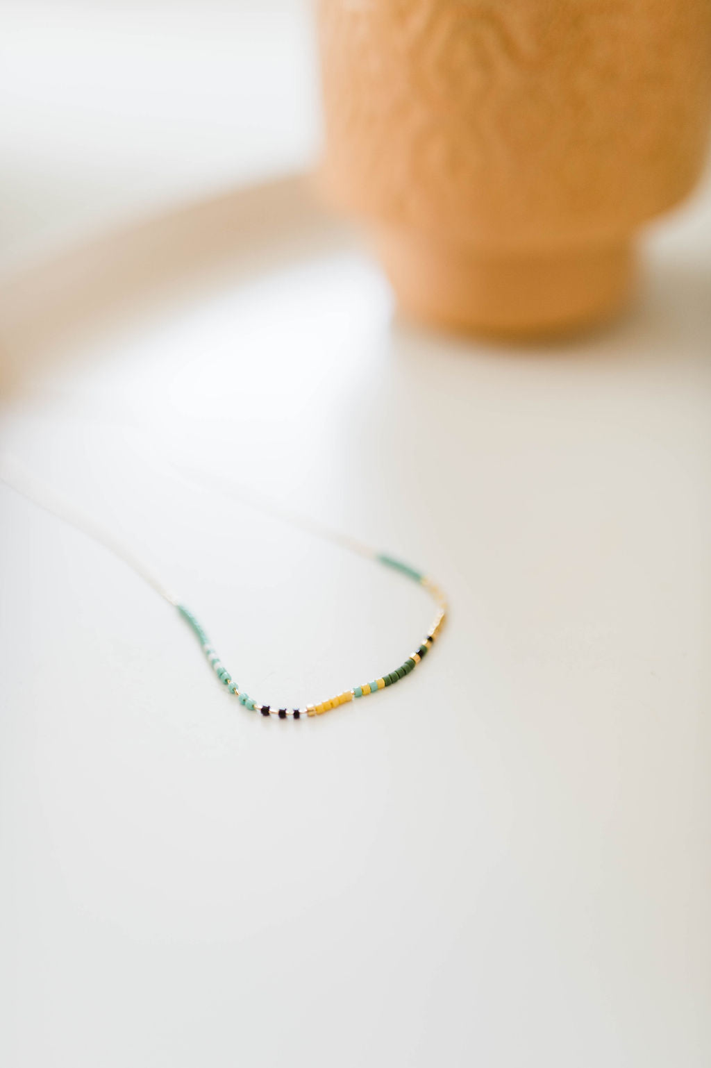 thin beaded necklace | sea green