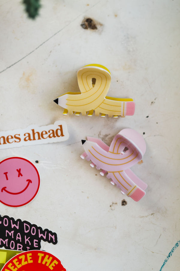 back to school teacher pencil hair claw clip | pink