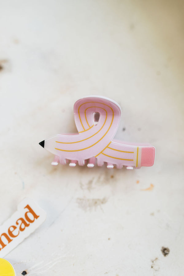 back to school teacher pencil hair claw clip | pink
