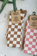 checkerboard crew socks | dune + cream