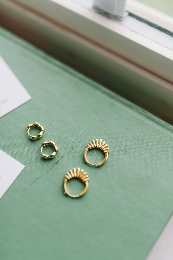 geometric sunburst huggies | 24k gold filled earrings