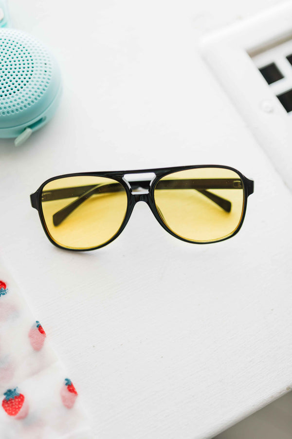 double bridge aviator sunglasses | black + yellow