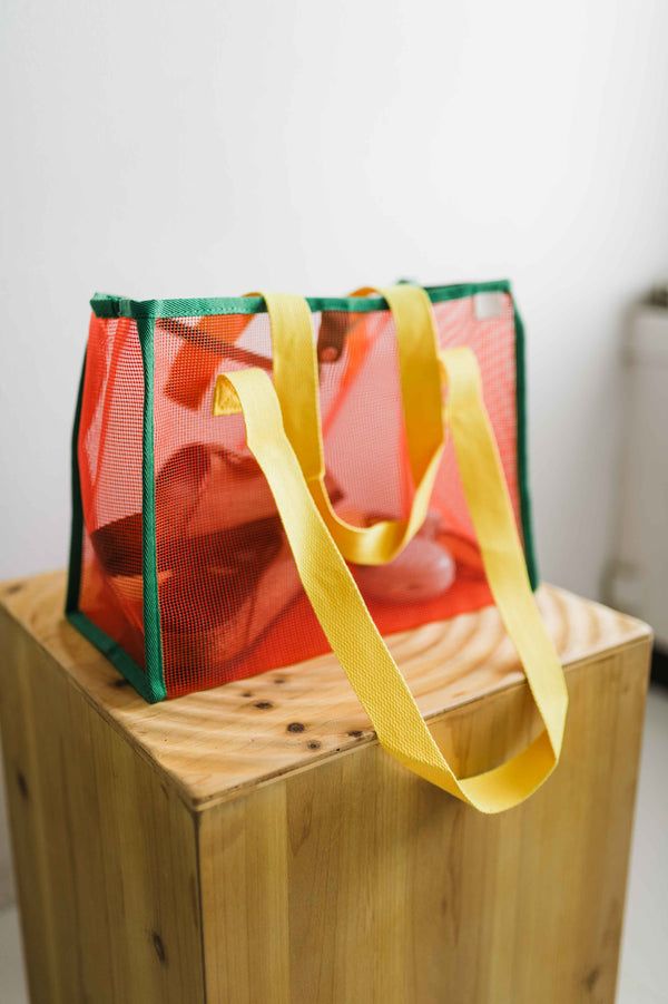 mesh contrast beach bag | orange