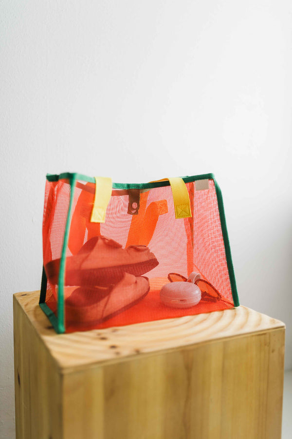 mesh contrast beach bag | orange