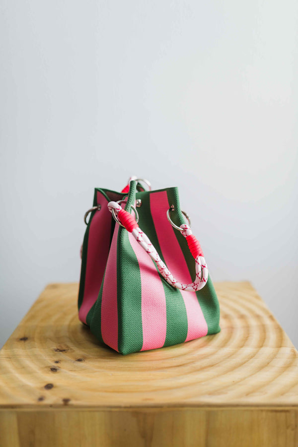 stripe rope purse | green and pink