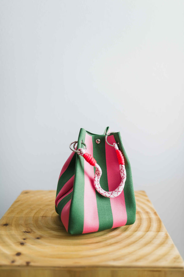 stripe rope purse | green and pink